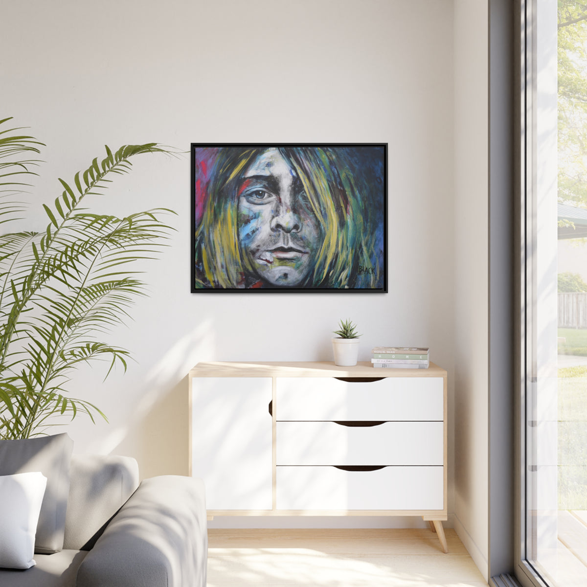 Kurt Cobain Matte Canvas, Black Frame