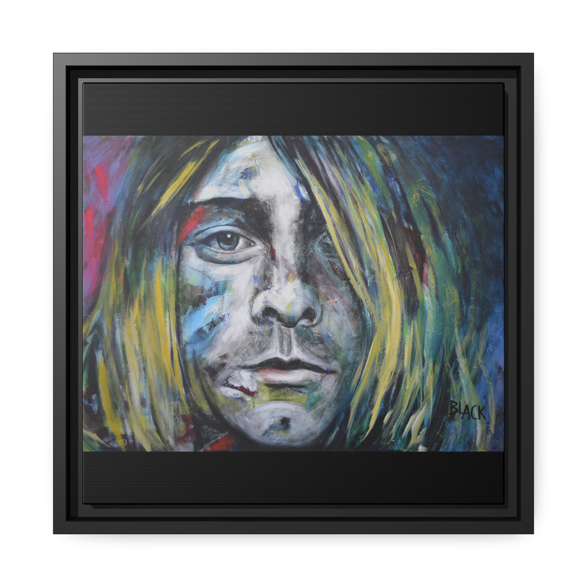 Kurt Cobain Matte Canvas, Black Frame