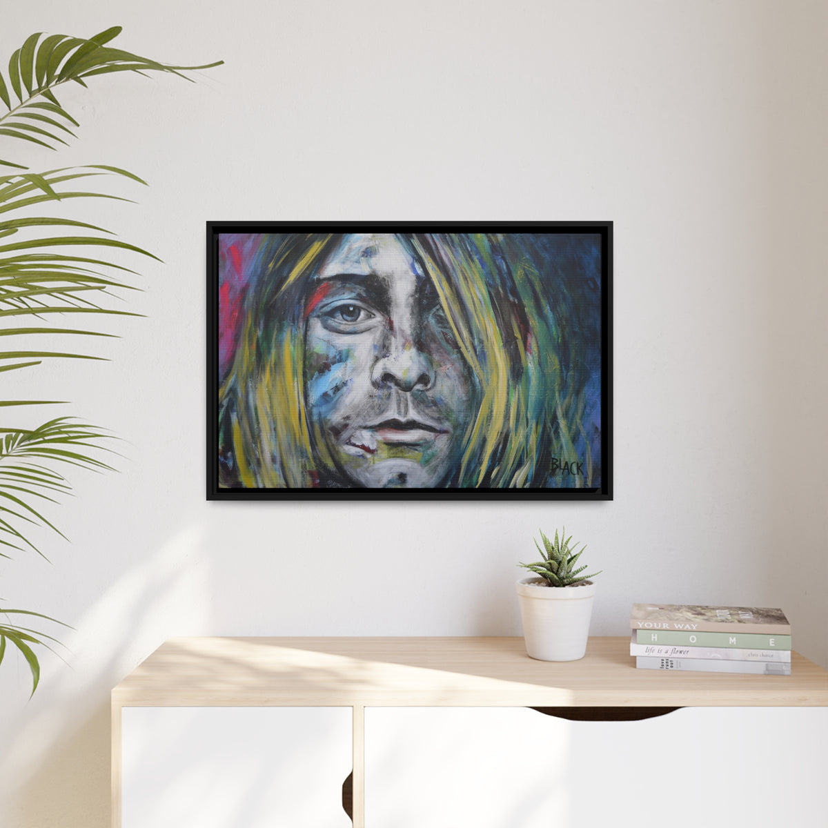 Kurt Cobain Matte Canvas, Black Frame