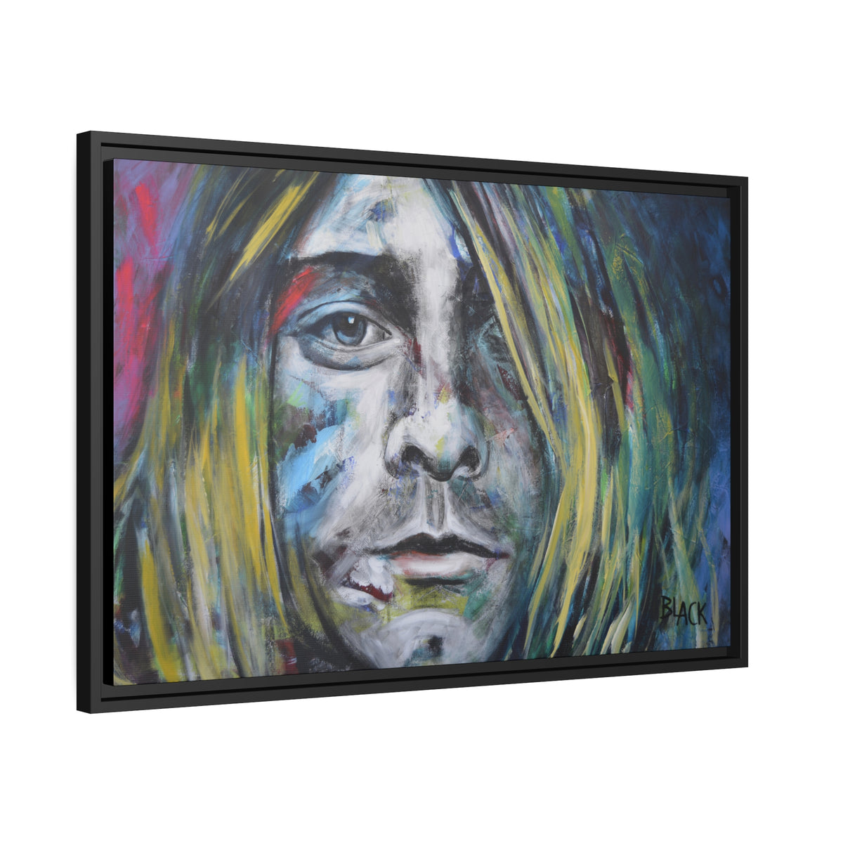 Kurt Cobain Matte Canvas, Black Frame