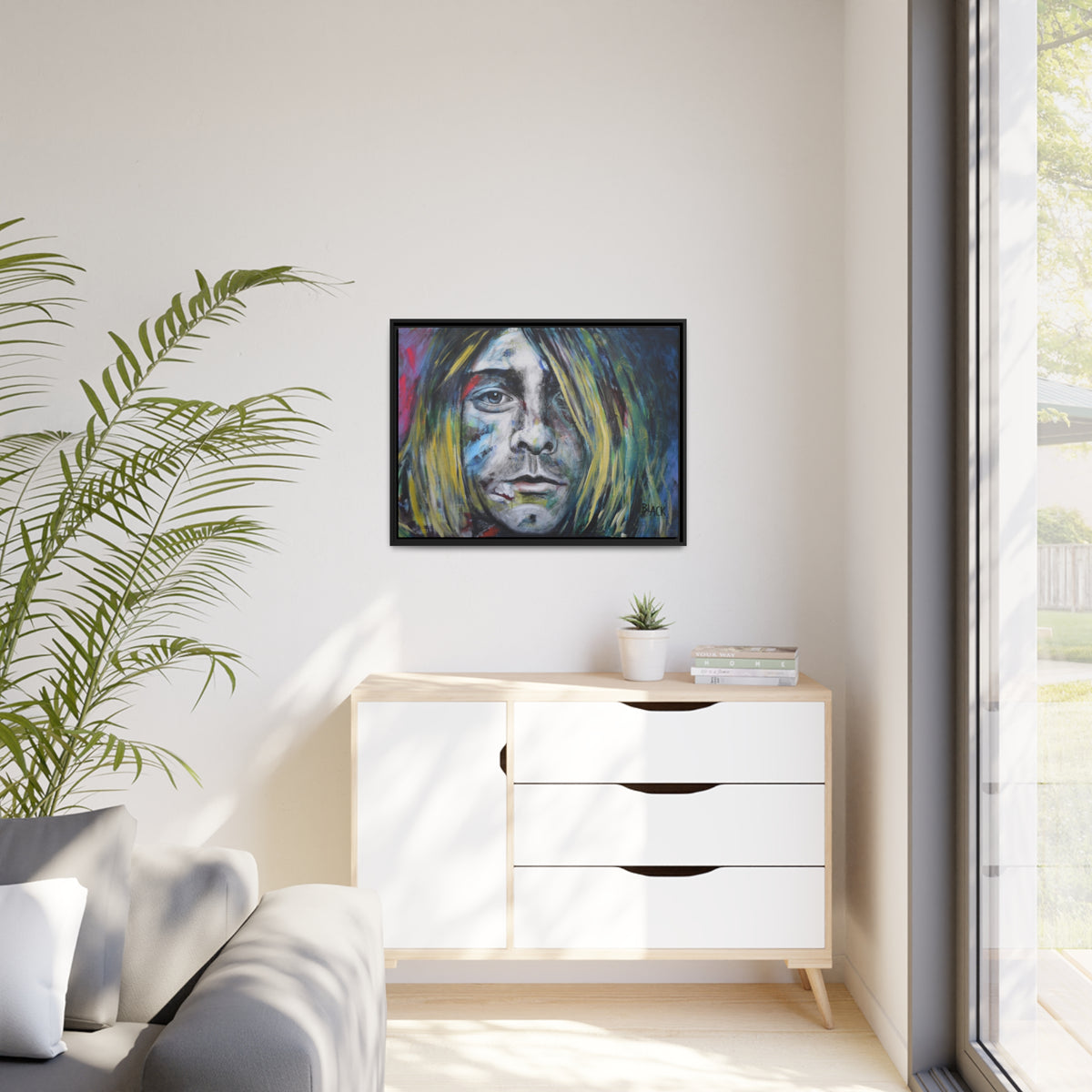 Kurt Cobain Matte Canvas, Black Frame