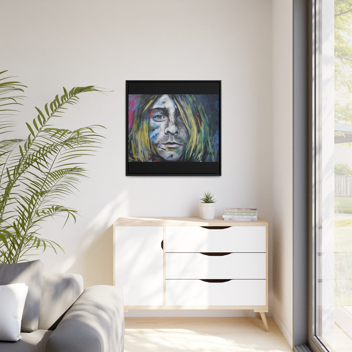 Kurt Cobain Matte Canvas, Black Frame