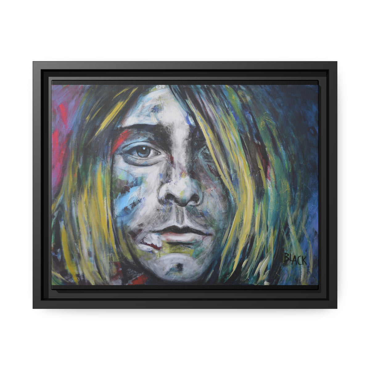 Kurt Cobain Matte Canvas, Black Frame