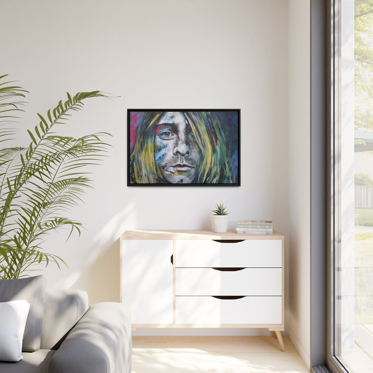 Kurt Cobain Matte Canvas, Black Frame