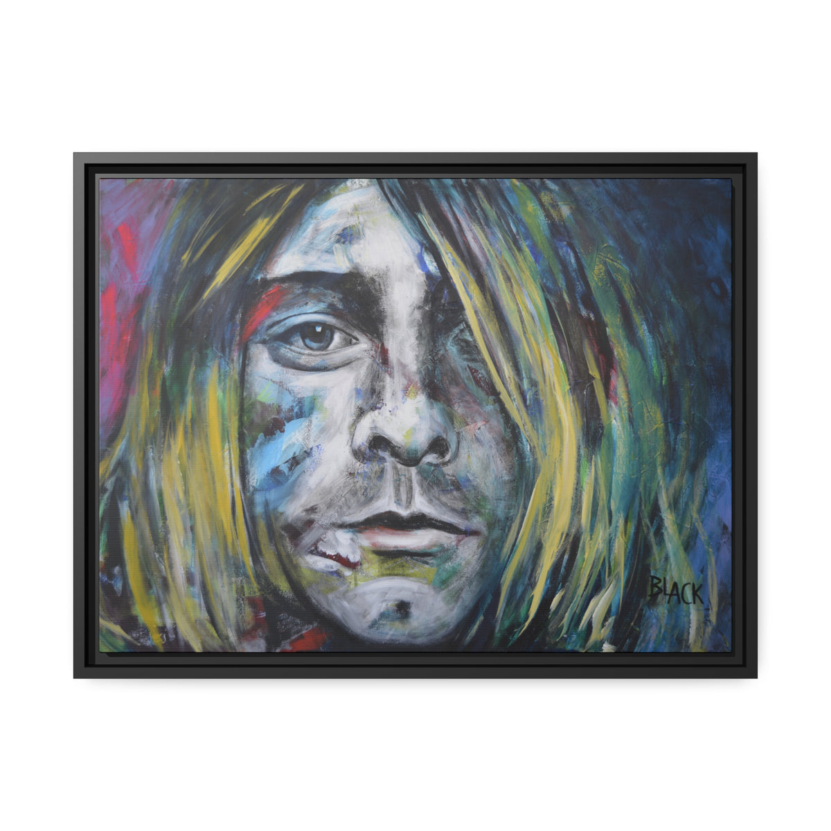 Kurt Cobain Matte Canvas, Black Frame