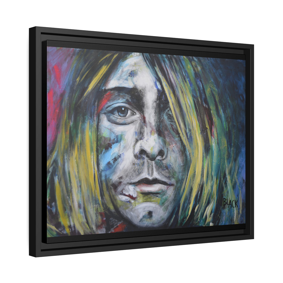 Kurt Cobain Matte Canvas, Black Frame