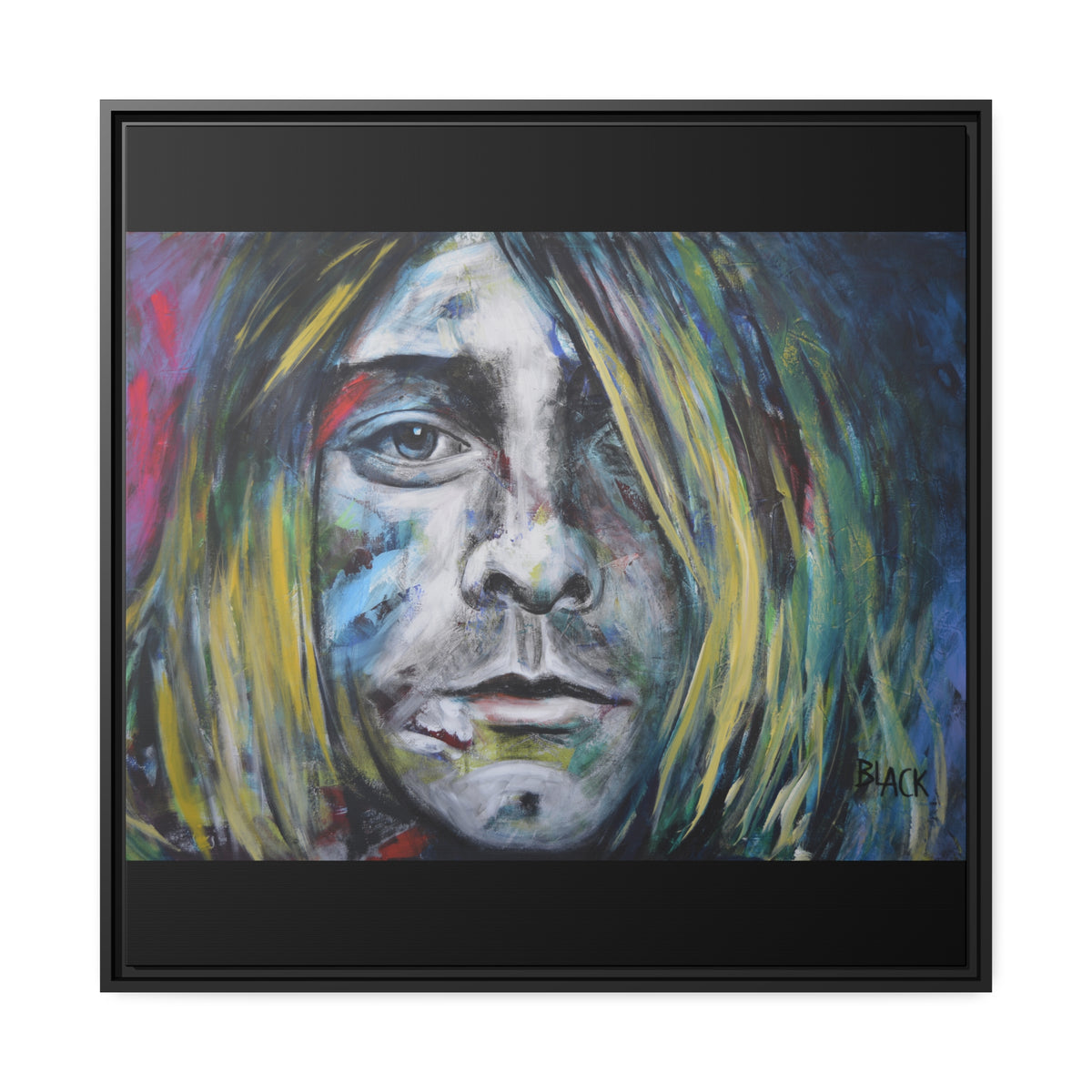 Kurt Cobain Matte Canvas, Black Frame