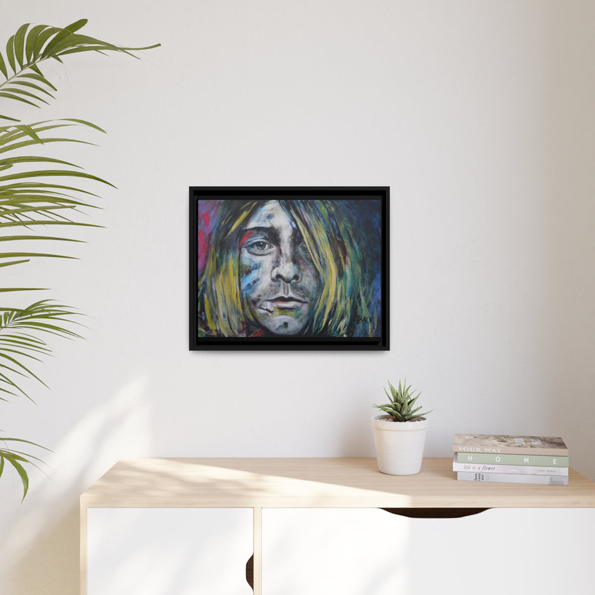 Kurt Cobain Matte Canvas, Black Frame