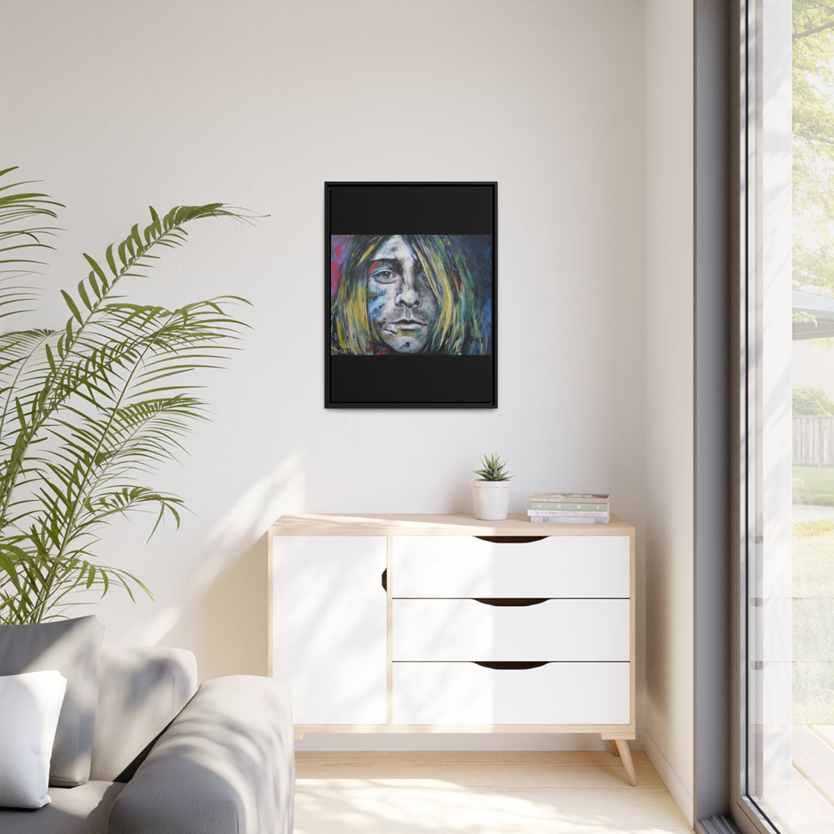 Kurt Cobain Matte Canvas, Black Frame