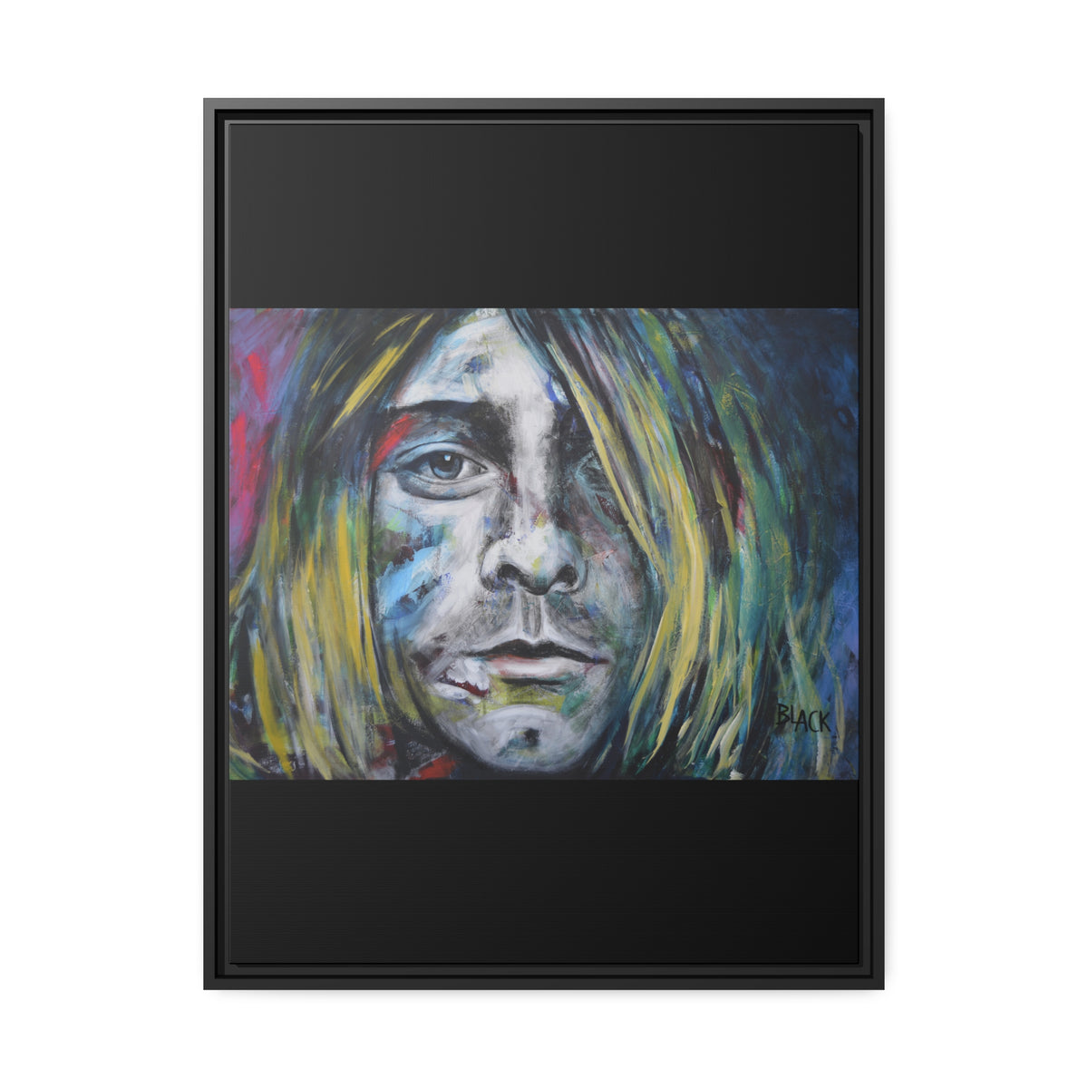 Kurt Cobain Matte Canvas, Black Frame