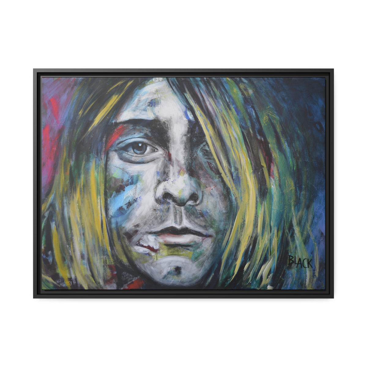 Kurt Cobain Matte Canvas, Black Frame
