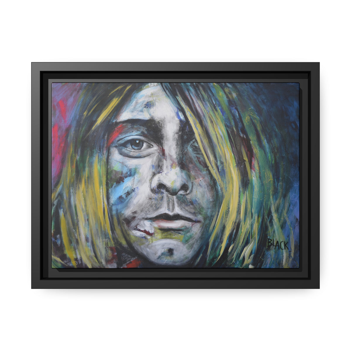 Kurt Cobain Matte Canvas, Black Frame