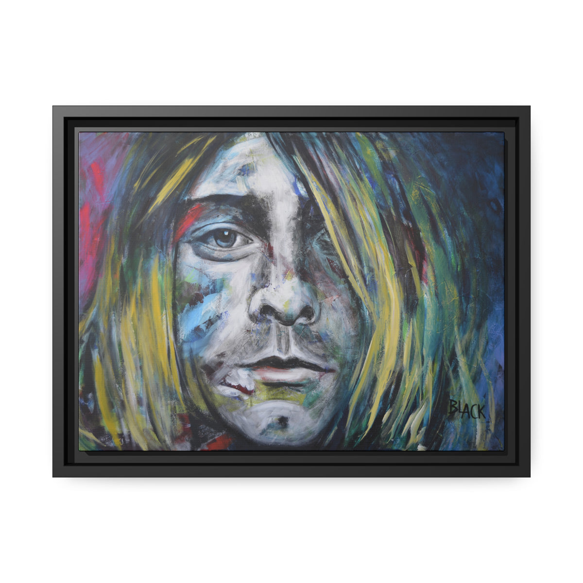 Kurt Cobain Matte Canvas, Black Frame