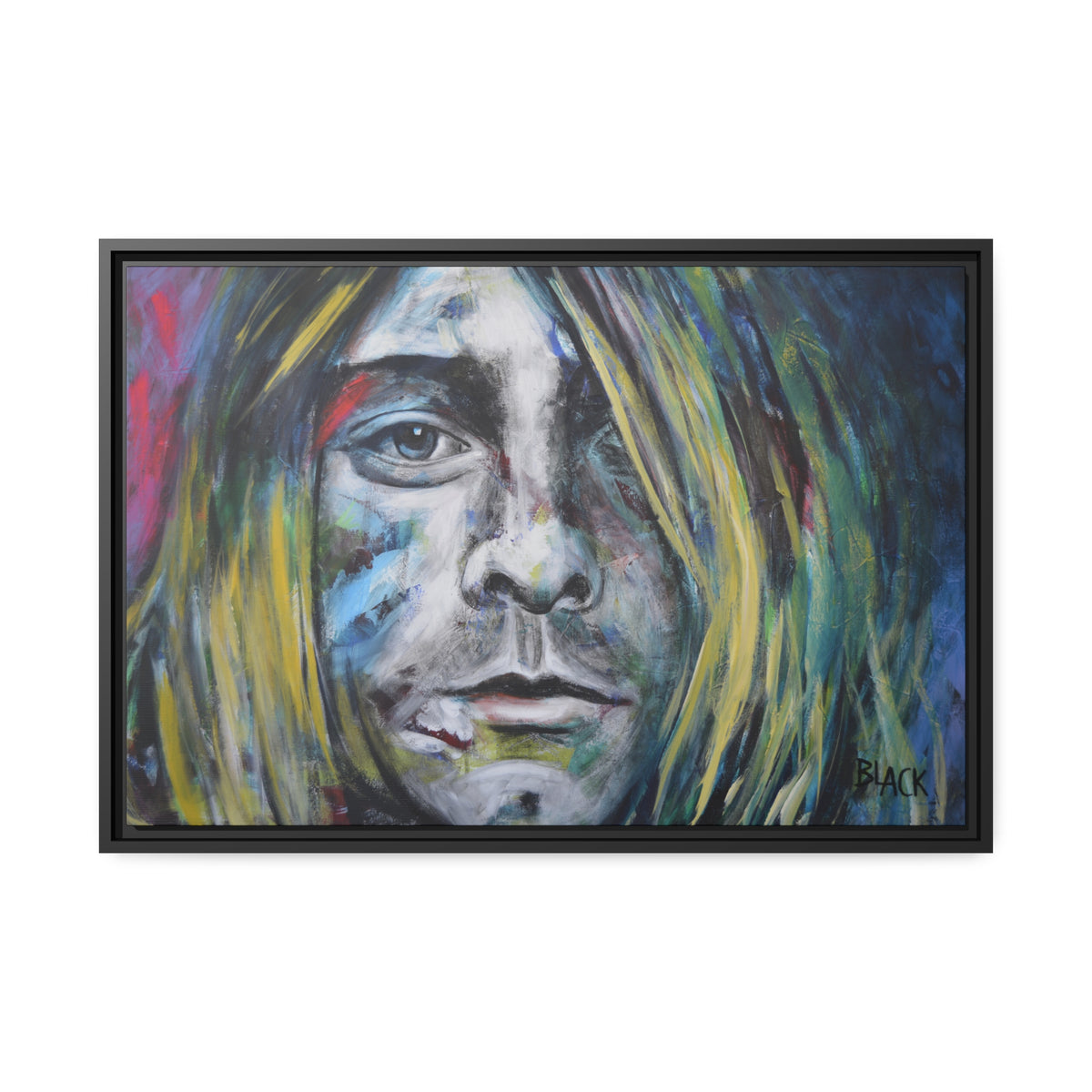Kurt Cobain Matte Canvas, Black Frame