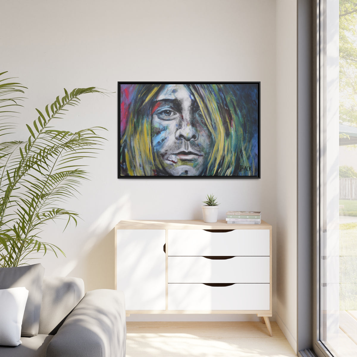 Kurt Cobain Matte Canvas, Black Frame