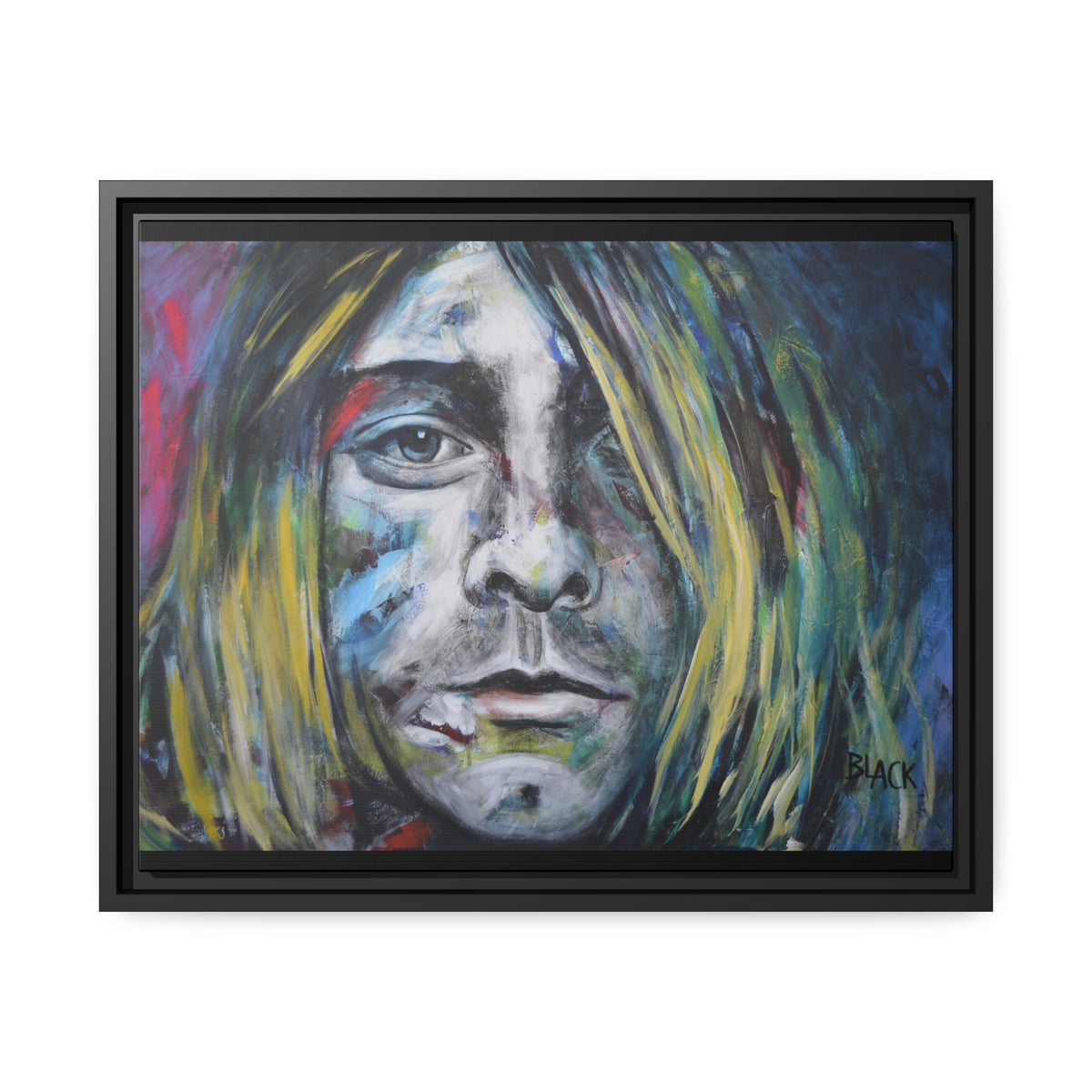 Kurt Cobain Matte Canvas, Black Frame