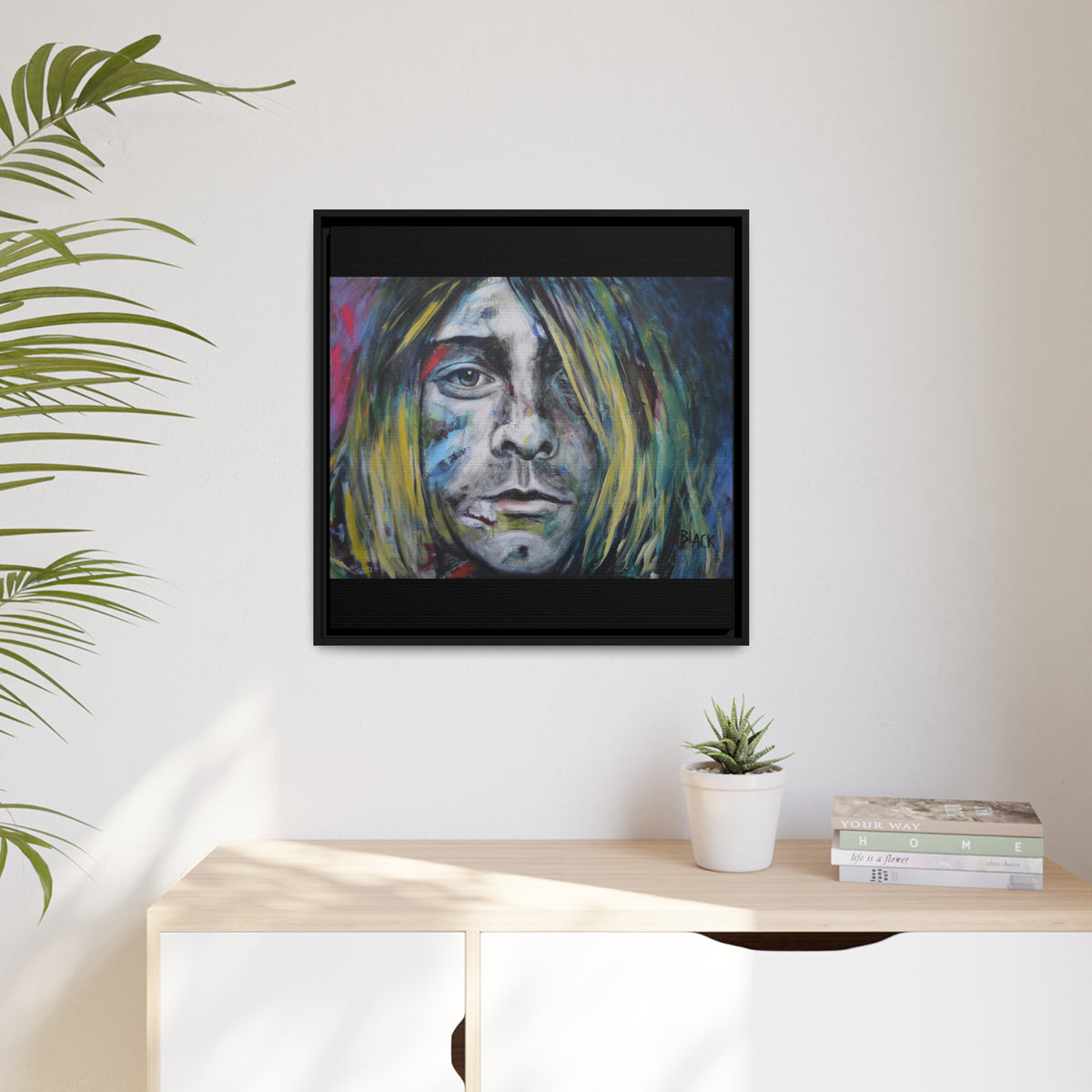 Kurt Cobain Matte Canvas, Black Frame