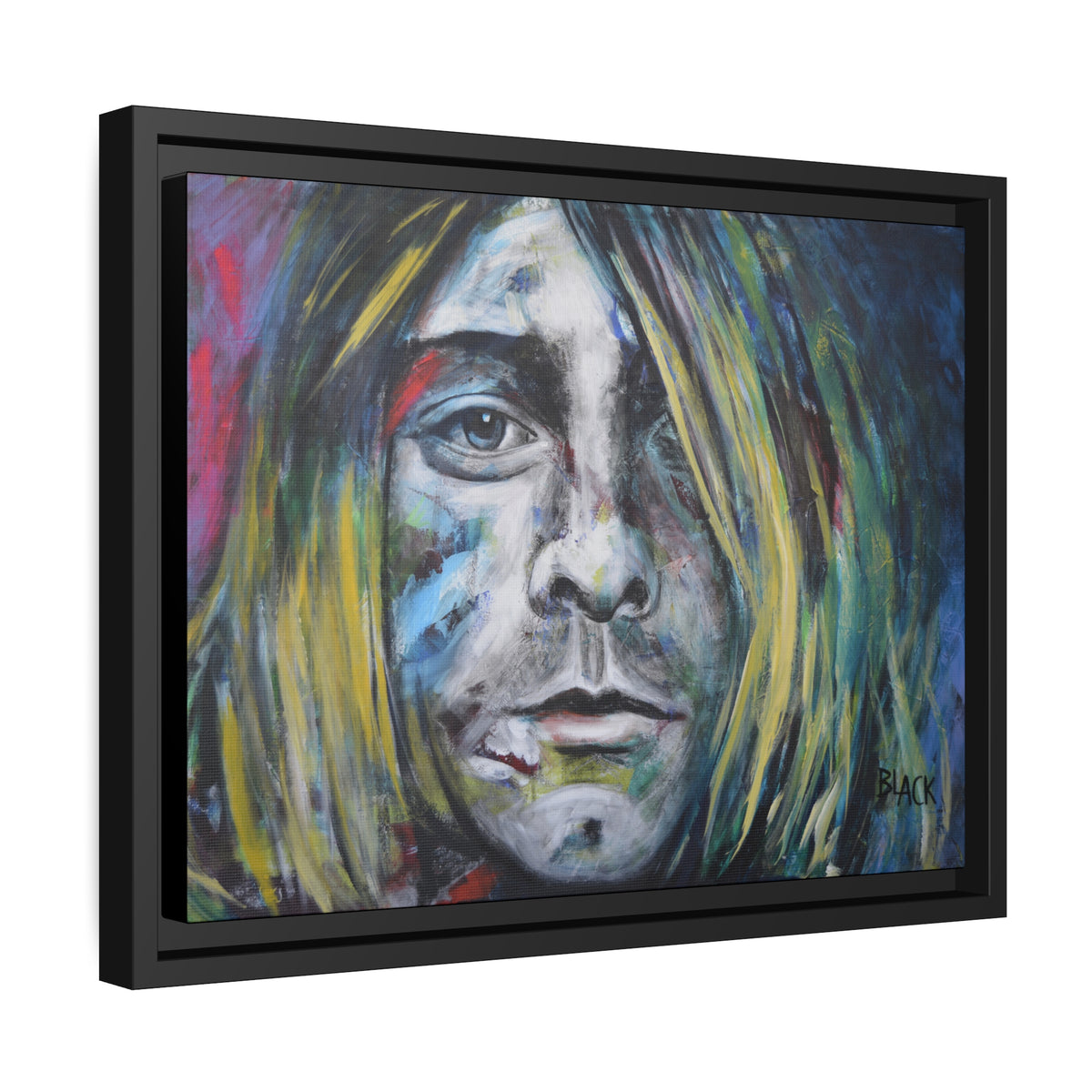Kurt Cobain Matte Canvas, Black Frame