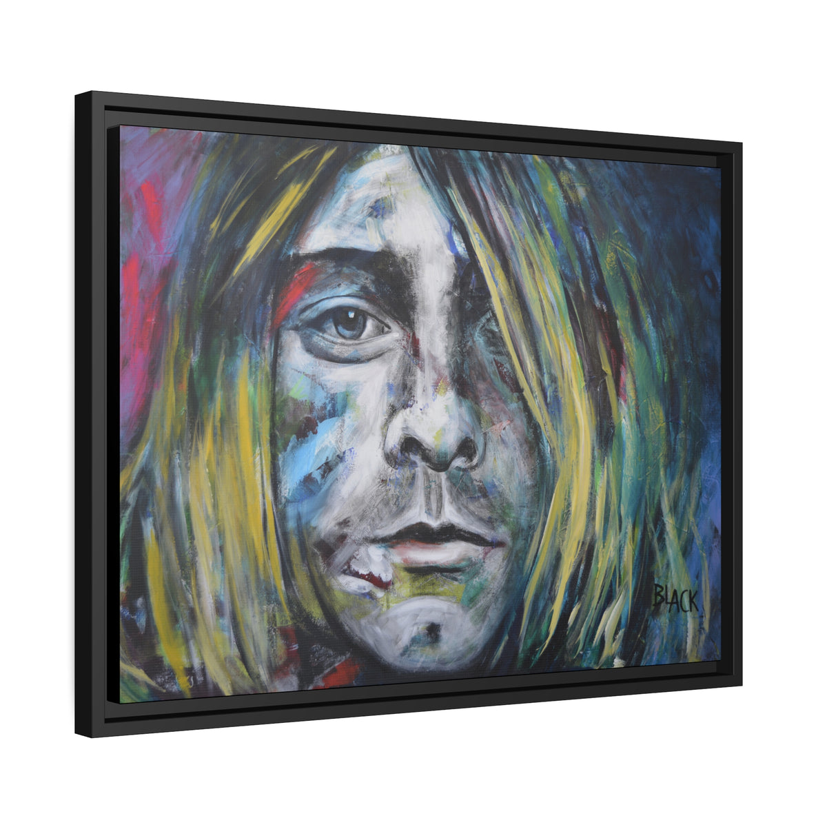 Kurt Cobain Matte Canvas, Black Frame
