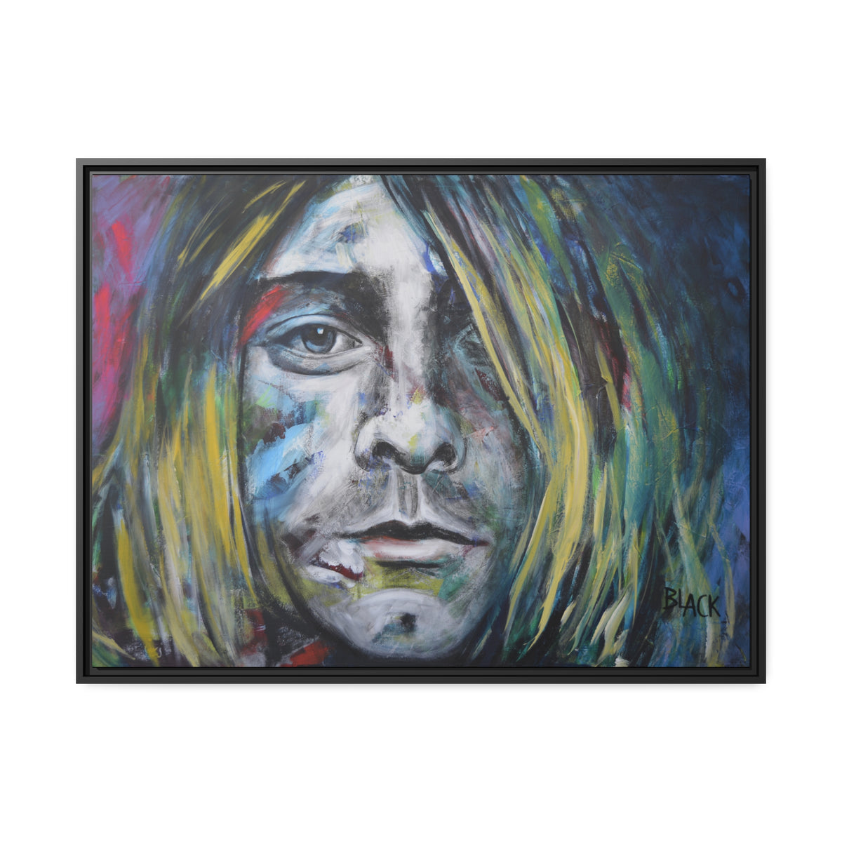 Kurt Cobain Matte Canvas, Black Frame